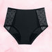 Culotte menstruelle noire à pois, taille haute, modèle High Waist Dots Moderate, offrant protection et confort avec technologie absorbante pour flux modérés.