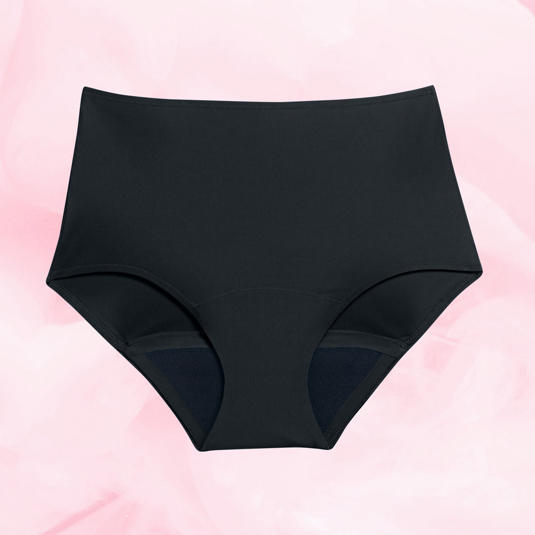 Culotte Menstruelle Haute pour Flux Modéré, offrant confort et 12 heures de protection, vue sur fond uni.