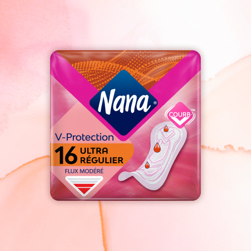 Pack Confort ultime: boîte de 16 serviettes Nana V-Protection Ultra Régulier.