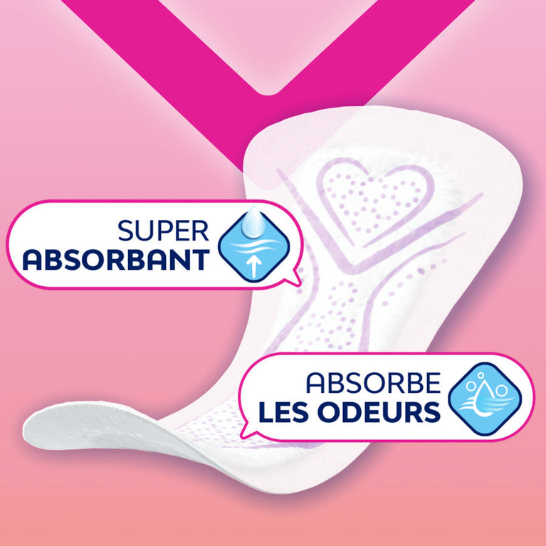 Protège-lingerie Nana Dailies Régulier avec un design cœur, conçu pour absorber efficacement les pertes quotidiennes grâce à la technologie Courb-V™.