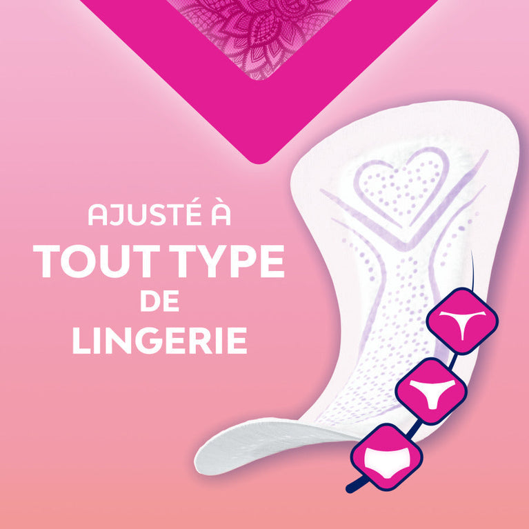 Protège-lingerie Nana Voile Si Discret, extra-respirant, léger, illustré d'un logo rose et d'une enveloppe florale, assurant fraîcheur et discrétion quotidienne.