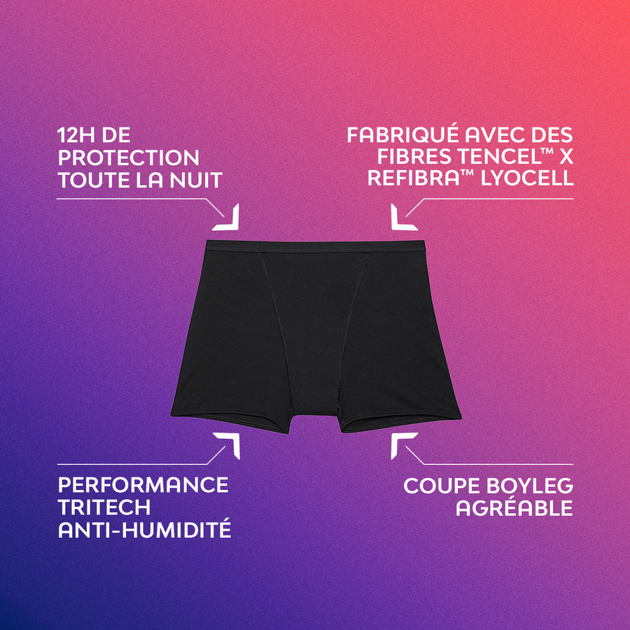 Pack Bonne nuit: Culottes boy-leg noires avec 12h protection nuit.