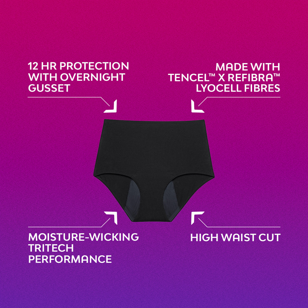 Culotte menstruelle haute Nouveau ComfortFit High Waist Nuit, protection nocturne.