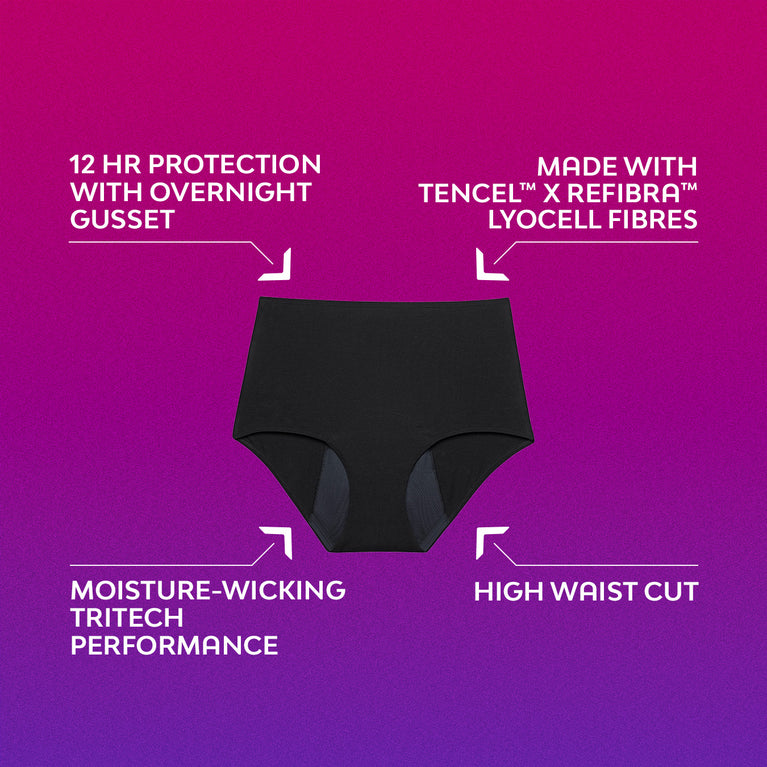 Culotte menstruelle haute Nouveau ComfortFit High Waist Nuit, protection nocturne.