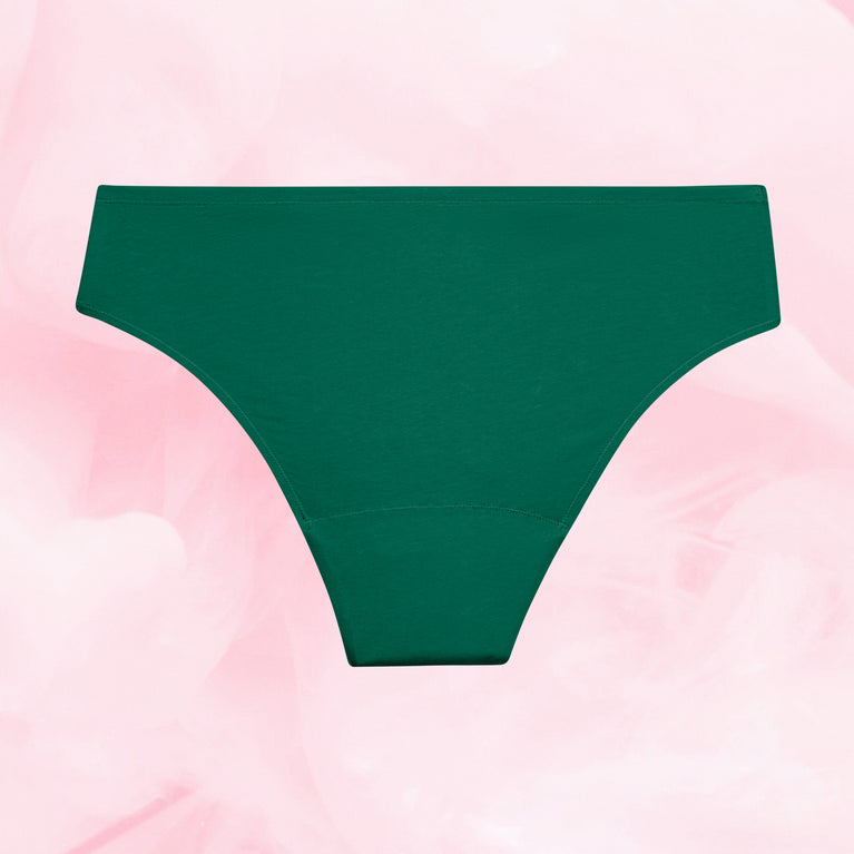 Culotte menstruelle ComfortFit Essentielle Brazilian Moderate, protection fiable, taille haute, gousset ComfortFit, absorption rapide pour flux léger, polyamide recyclé, certifiée Oeko-TEX.