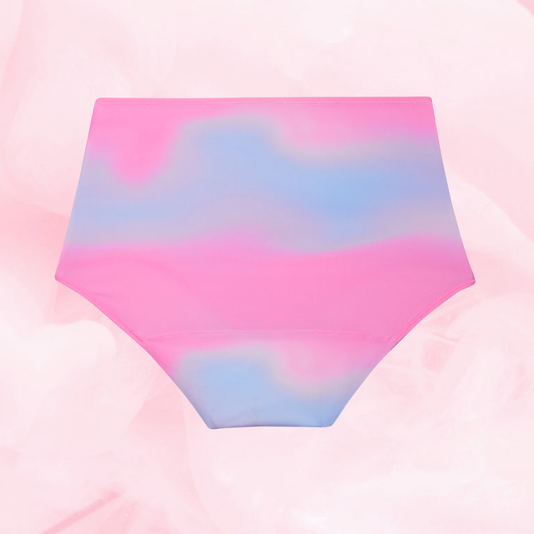 Culotte menstruelle taille haute pour flux modéré, offrant protection jusqu'à 12 heures, avec couches absorbantes et respirantes pour confort et sécurité.