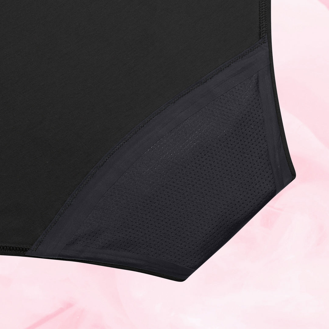Pack Confort ultime: Culotte menstruelle noire avec panneau en maille.