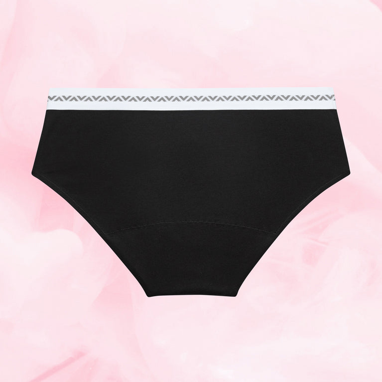 Culotte menstruelle noire avec ceinture logo V, lot de 3, Hipster Essentielle pour flux abondant, technologie TriTech 2.0.