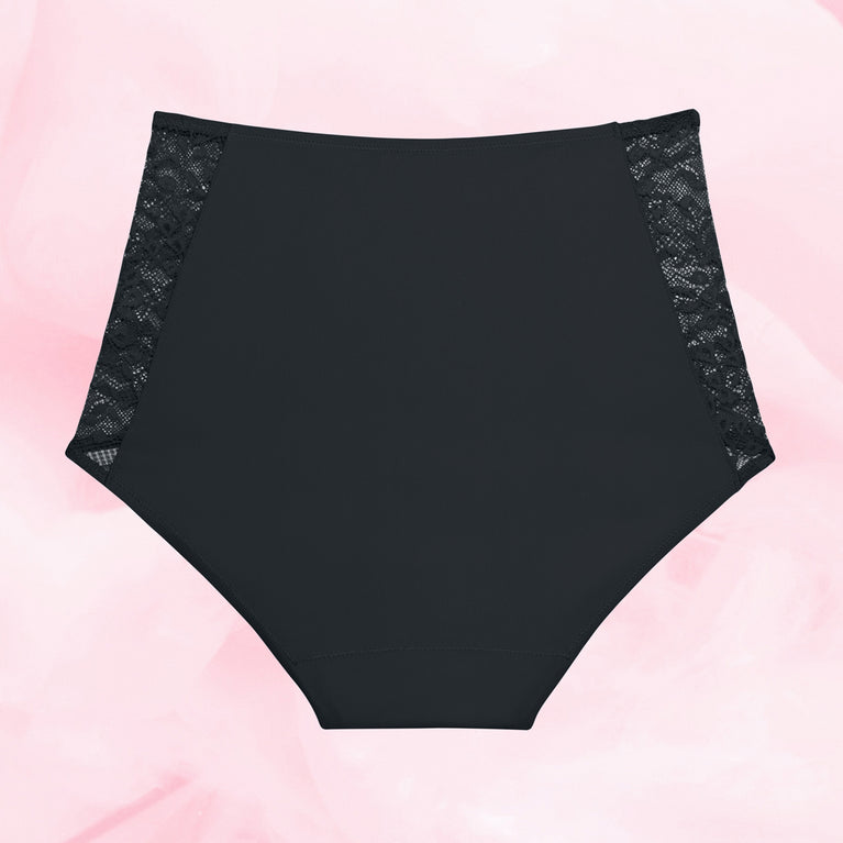 Culotte menstruelle High Waist Floral Light avec dentelle florale, taille haute, absorbante, réutilisable, respectueuse de l'environnement, idéale pour flux léger.