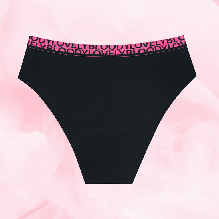 Culotte menstruelle High Leg Moderate, élégante et confortable, offrant 12 heures de protection avec technologie TriTech pour flux modéré, respectueuse de l'environnement.