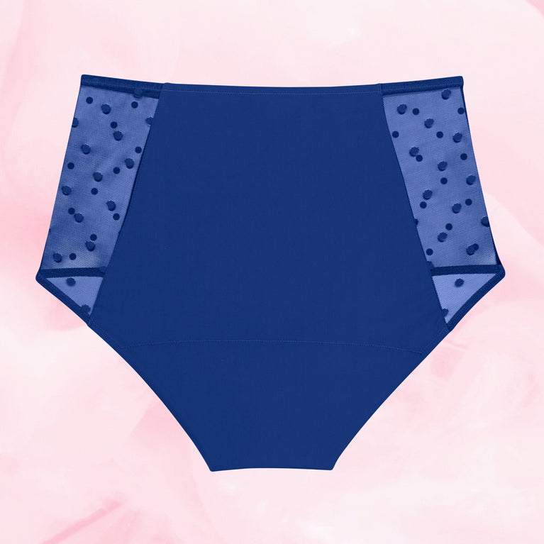 Culotte menstruelle réutilisable High Waist Dots Moderate avec dentelle à pois, absorption 12 heures pour flux modérés, protection confortable et écologique.