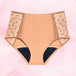 Culotte menstruelle High Waist Dots Heavy, taille haute élégante avec dentelle à pois, conçue pour absorber efficacement le flux abondant.