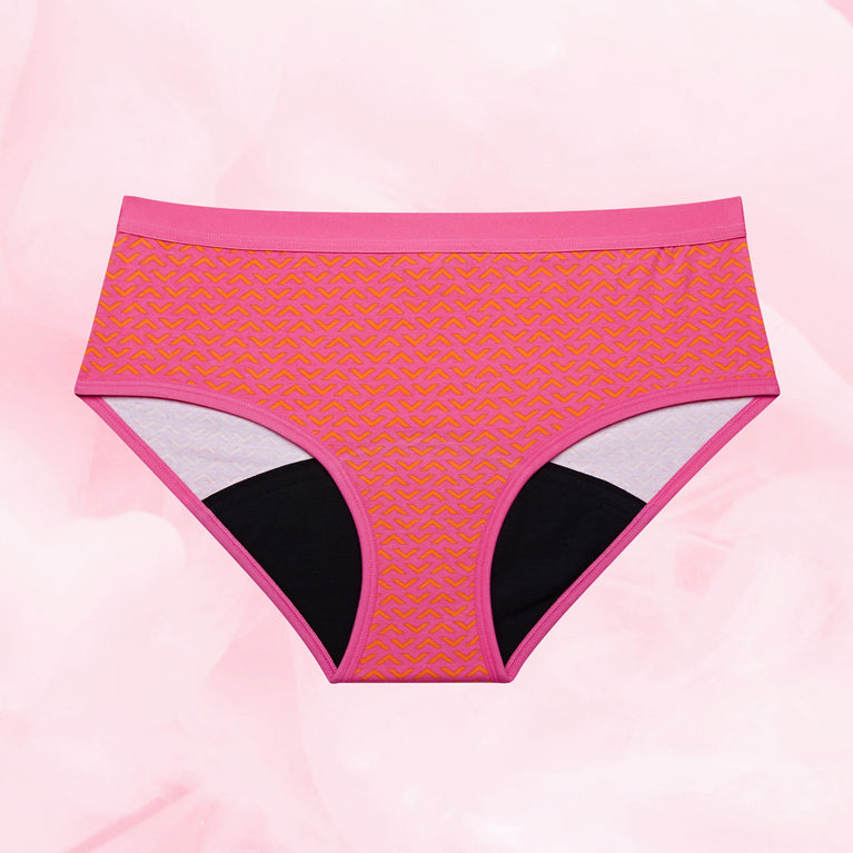 Culottes menstruelles Ados - Hipster Print Lot x3 Moderate, taille basse avec imprimé, pour flux modéré, confortables et lavables, absorbent parfaitement le sang.