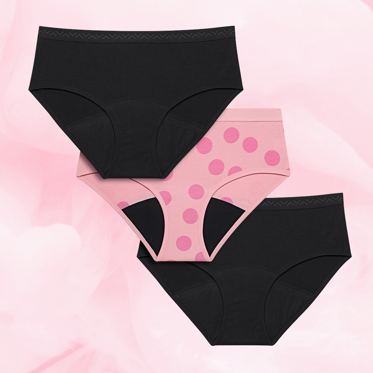Lot de 3 culottes menstruelles Ados - Hipster Print pour flux abondant.