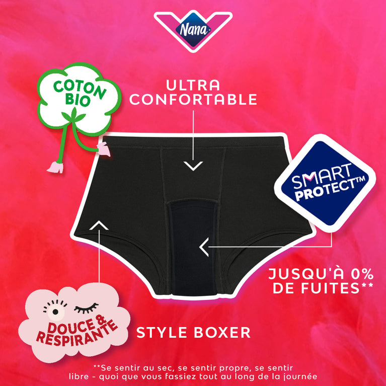 Ados - Pack de 5 Boxers flux modéré, confortables, sans fuites.