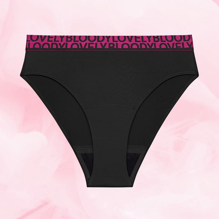 Culottes menstruelles ComfortFit High Leg Abondants, taille mi-haute, bande magenta.