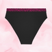 Culotte menstruelle noire ComfortFit High Leg Léger avec taille magenta.